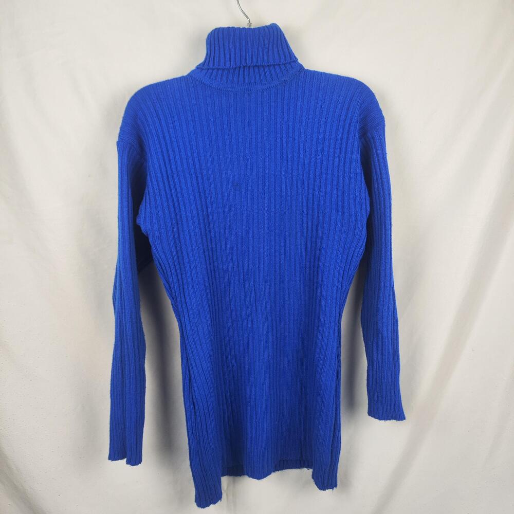 A'MILANO Sweater Womens Medium Blue Ribbed Knit Turtleneck Long Pullover Stretch